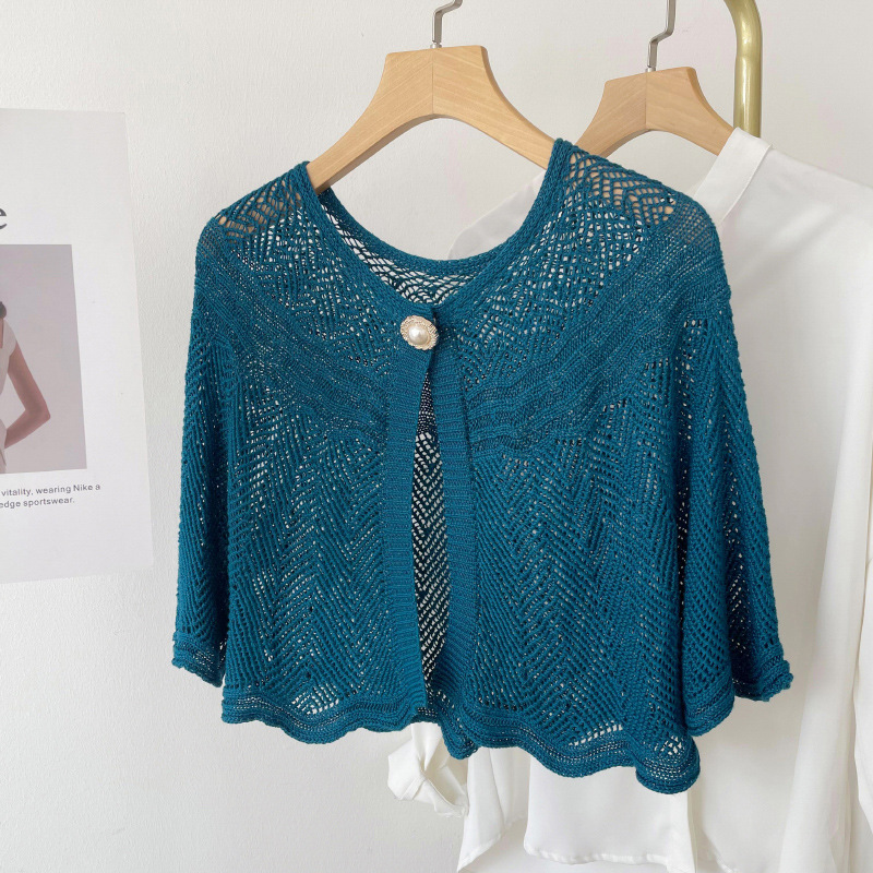 Embellish Knit - Mulheres verão elegante crochê malha capa
