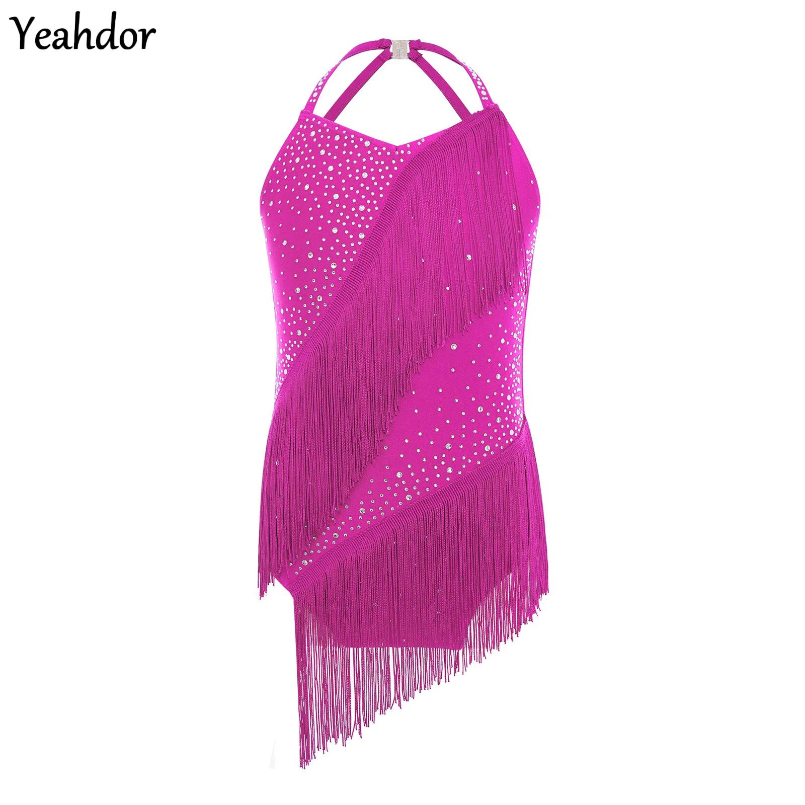 Rhinestone Banding Trim - Meninas borla dança latina collant sem