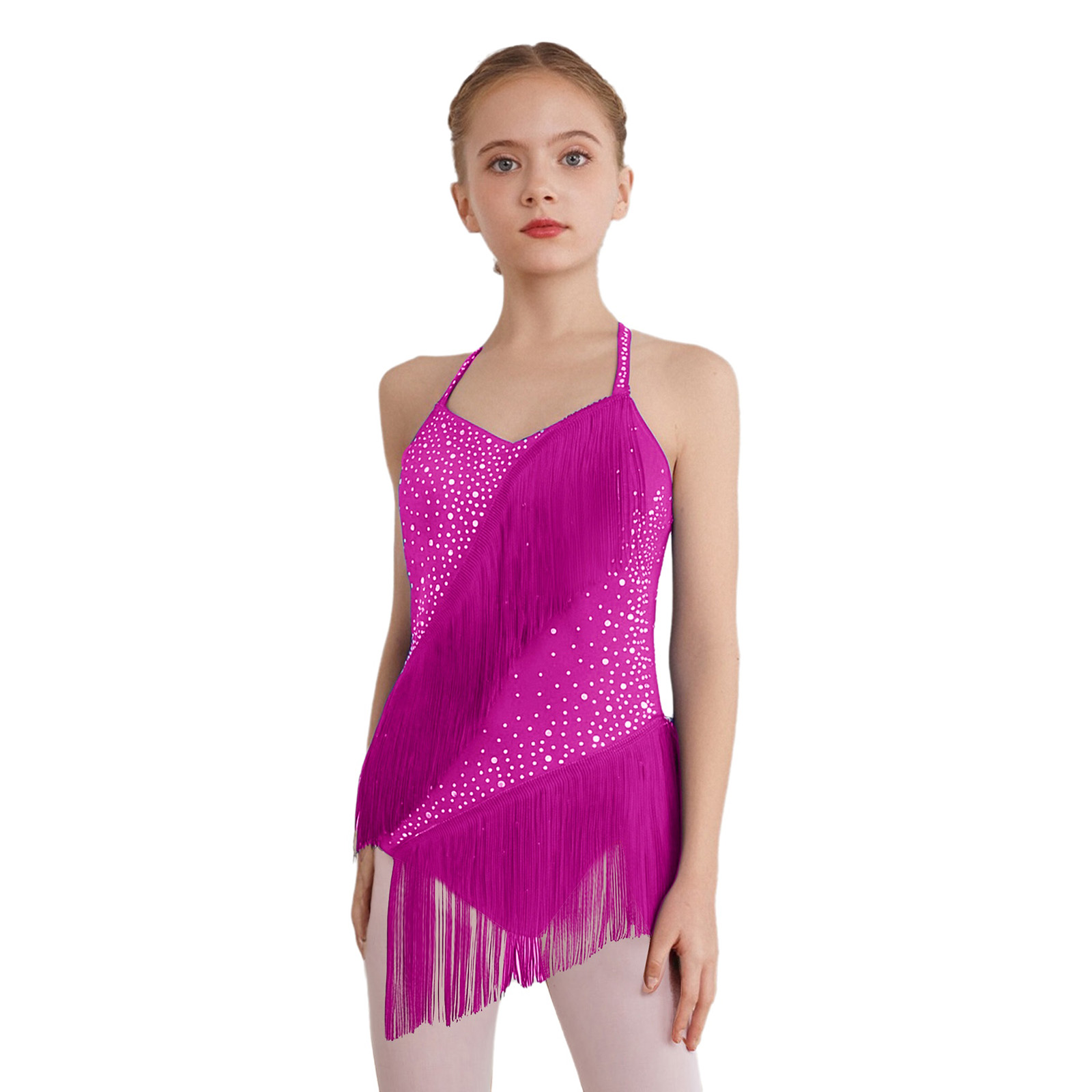 Meninas borla dança latina col - Rhinestone Banding Trim avaliação e preço